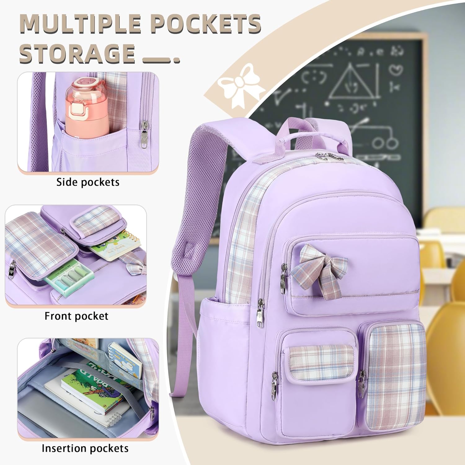 Backpack for Girls,School Backpacks for Teen,Cute College Bags for Women Students Large Bookbag 15.6 Inch Laptop Bag Back Pack Kids Kindergarten Elementary Casual Travel Daypacks Purple