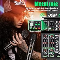 Vista 4 de Mezclador de audio profesional, mezclador de sonido de 4 canales con micrófono inalámbrico doble, consola de tablero de sonido, MP3, Bluetooth, 48V