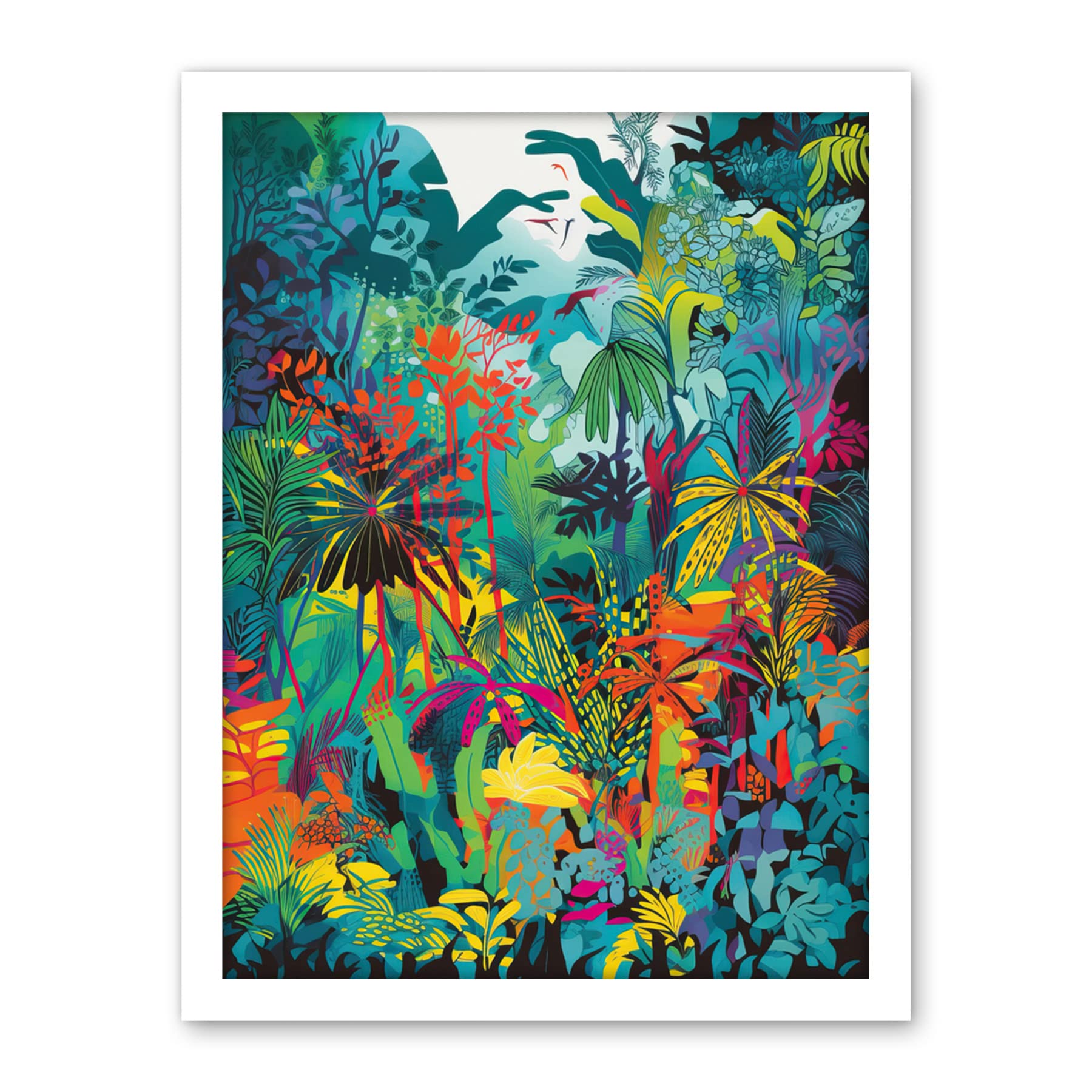 Artery8 Rainforest Landscape Vibrant Multicoloured Nature Artwork Framed Wall Art Print 18X24 Inch