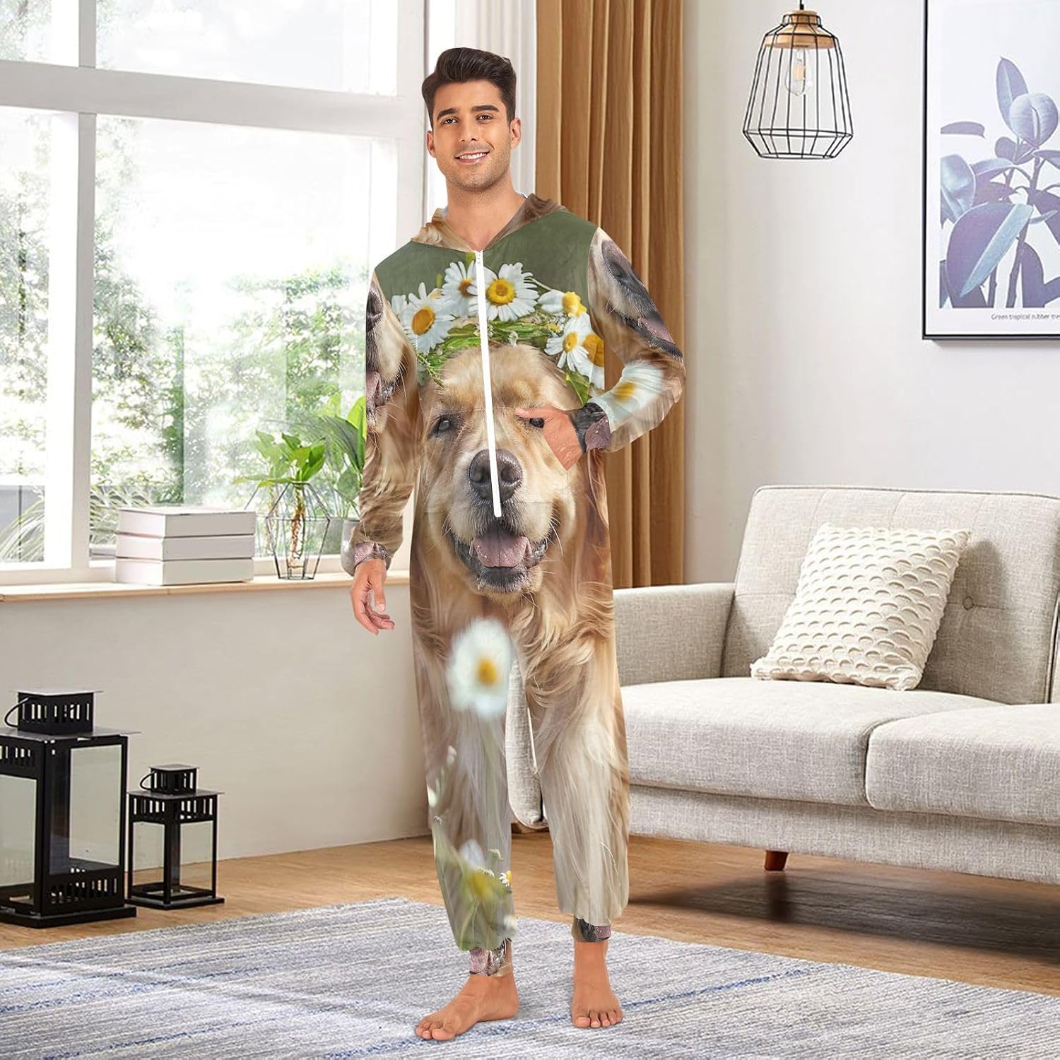 GAIREG Golden Floral Dog Adult Onesie Men, Mens Womens Loungewear