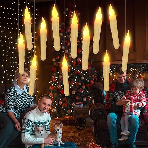 Miniatura 2 de Velas LED flotantes con control remoto de varita, paquete de 12 velas mágicas colgantes sin llama, luz blanca cálida parpadeante, velas de ventana