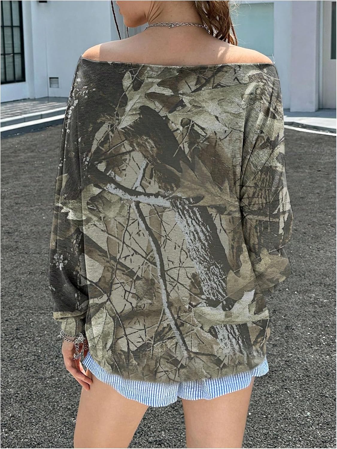 SOLY HUX Women's Off The Shoulder Sweatshirt Camo Shirts Long Sleeve Fall Oversized Tops - Image 2