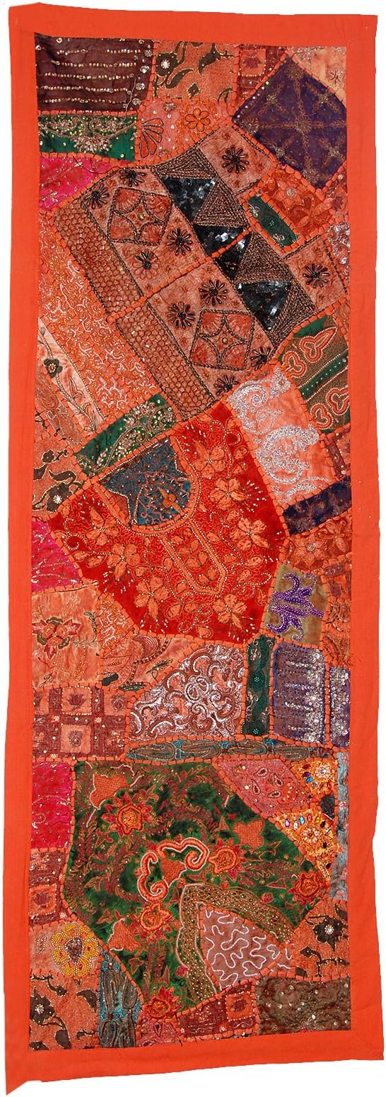 Rajasthali Attractive Indian Home Decor Wall Hanging Tapestry with Beads, Embroidery, Mirror, Sequins & Old Sari Patchwork, 152 X 51 Cm