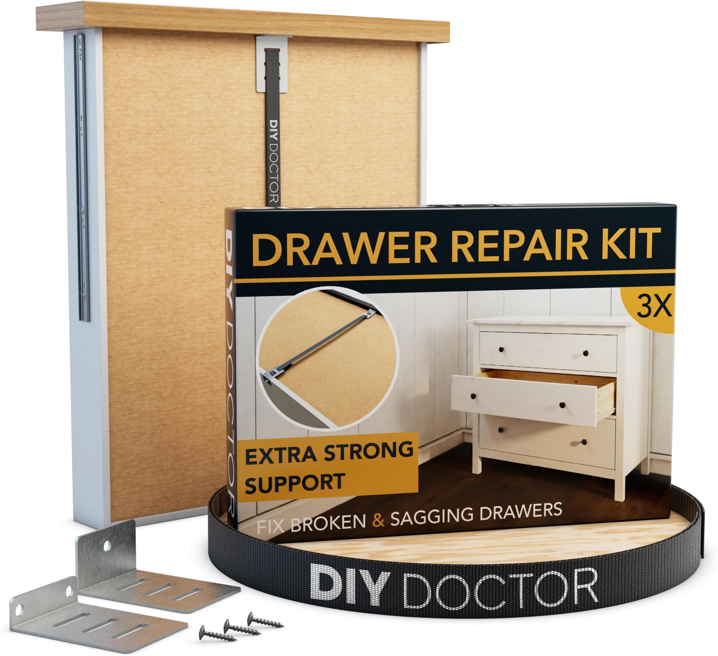 Drawer Doctor Kit - Mend Repair Broken Buckled Drawers - Drawer Strengthener - Drawer Repair Kit - Drawer Support - Drawer Reinforcers Fixing Kit - 3 Pack