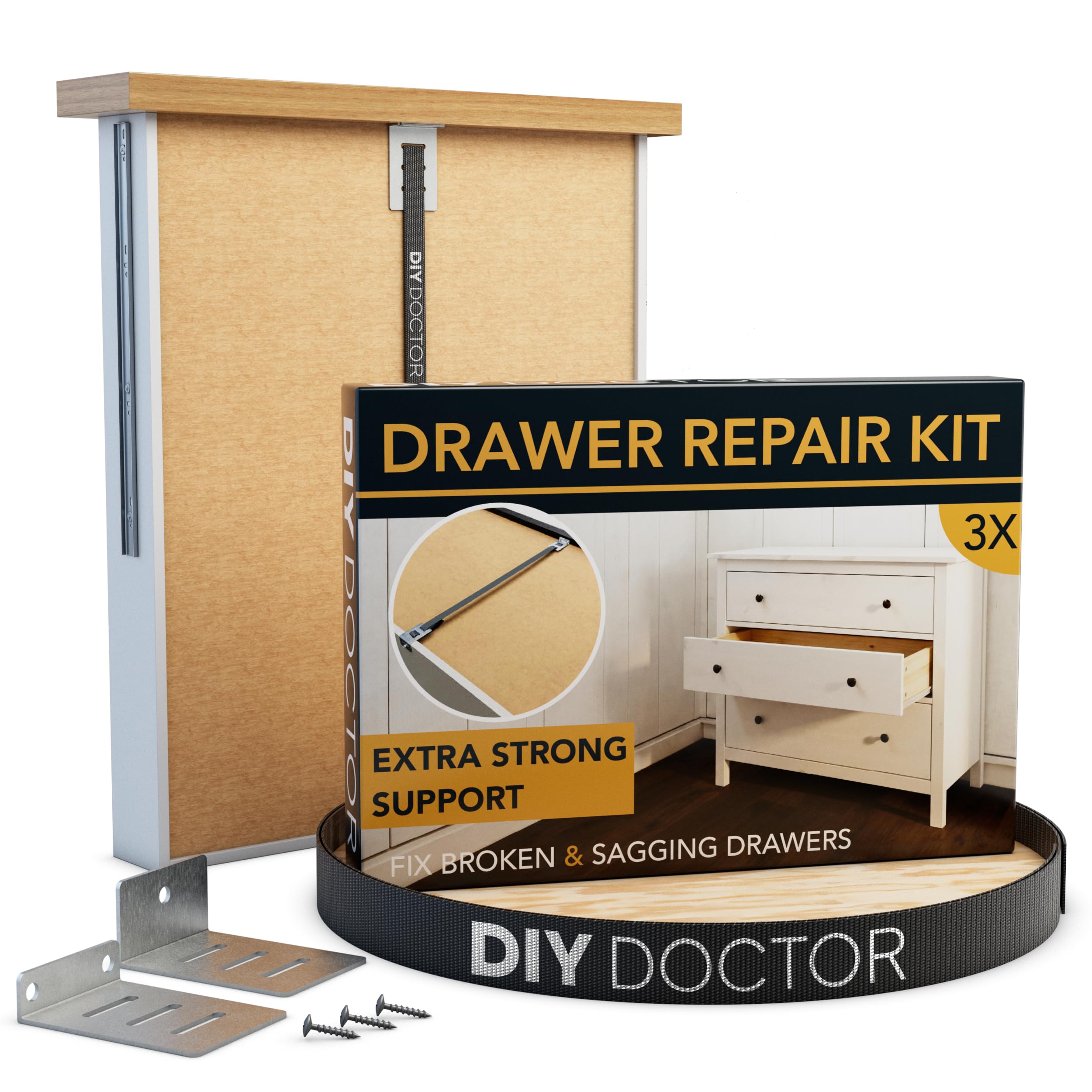 Drawer Doctor Kit - Mend Repair Broken Buckled Drawers - Drawer Strengthener - Drawer Repair Kit - Drawer Support - Drawer Reinforcers Fixing Kit - 3 Pack