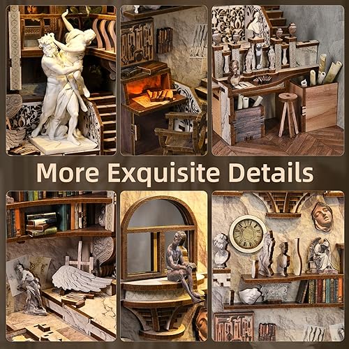 Miniatura 99 de Kit de rincón de libros en miniatura, rompecabezas de madera 3D con luz LED para decoración de estantería (más allá de la biblioteca)
