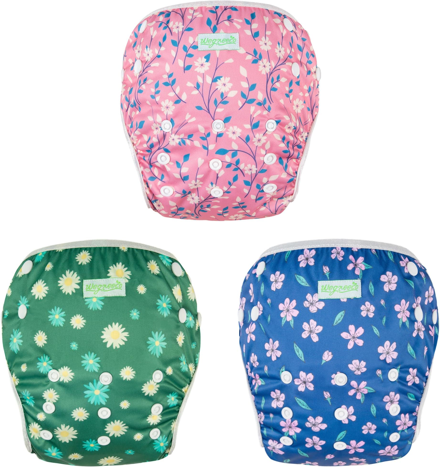 wegreeco Baby & Toddler Snap One Size Adjustable Reusable Baby Swim Diaper (Chrysanthemum, Large, 3 Pack)