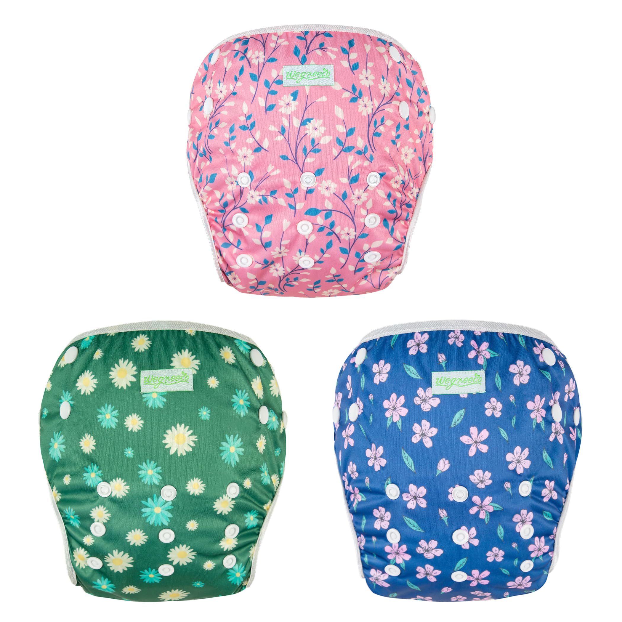 wegreeco Baby & Toddler Snap One Size Adjustable Reusable Baby Swim Diaper (Chrysanthemum, Large, 3 Pack)