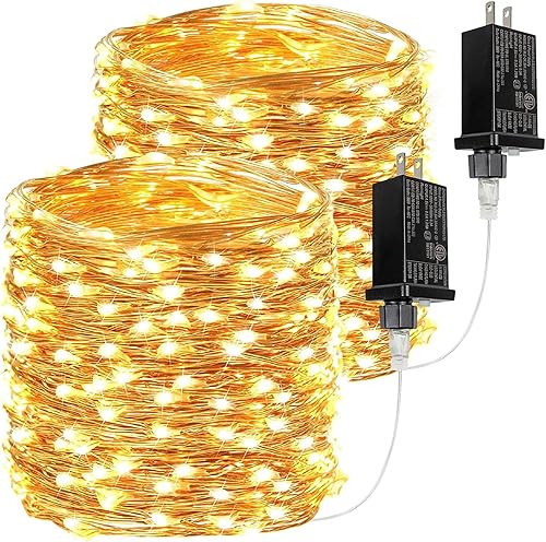 Vista 33 de Guirnalda de 200 luces LED enchufables de 66 pies, tira de luces impermeables para exteriores e interiores, 8 modos con temporizador, luz de Navidad