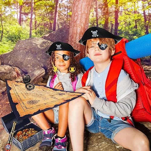 Miniatura 7 de 116 piezas de juguetes del tesoro pirata, caja del tesoro pirata con monedas, joyas, gemas y mapa pirata, brújula, telescopio para niños y niñas,