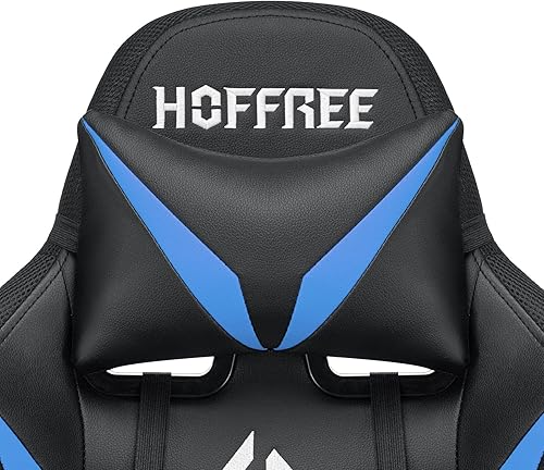 Miniatura 6 de HOFFREE - Silla gamer con masaje, altavoces Bluetooth y luces LED, silla ergonómica para computadora y videojuegos con reposapiés, silla de