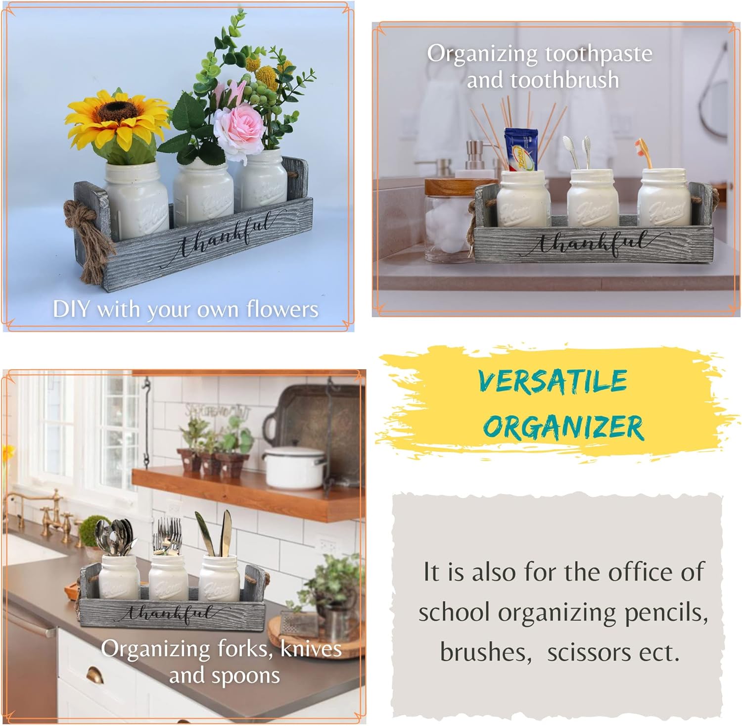 Besuerte Farmhouse Mason Jar Centerpieces - White Jars for Dining & Living Room Tables - Image 5