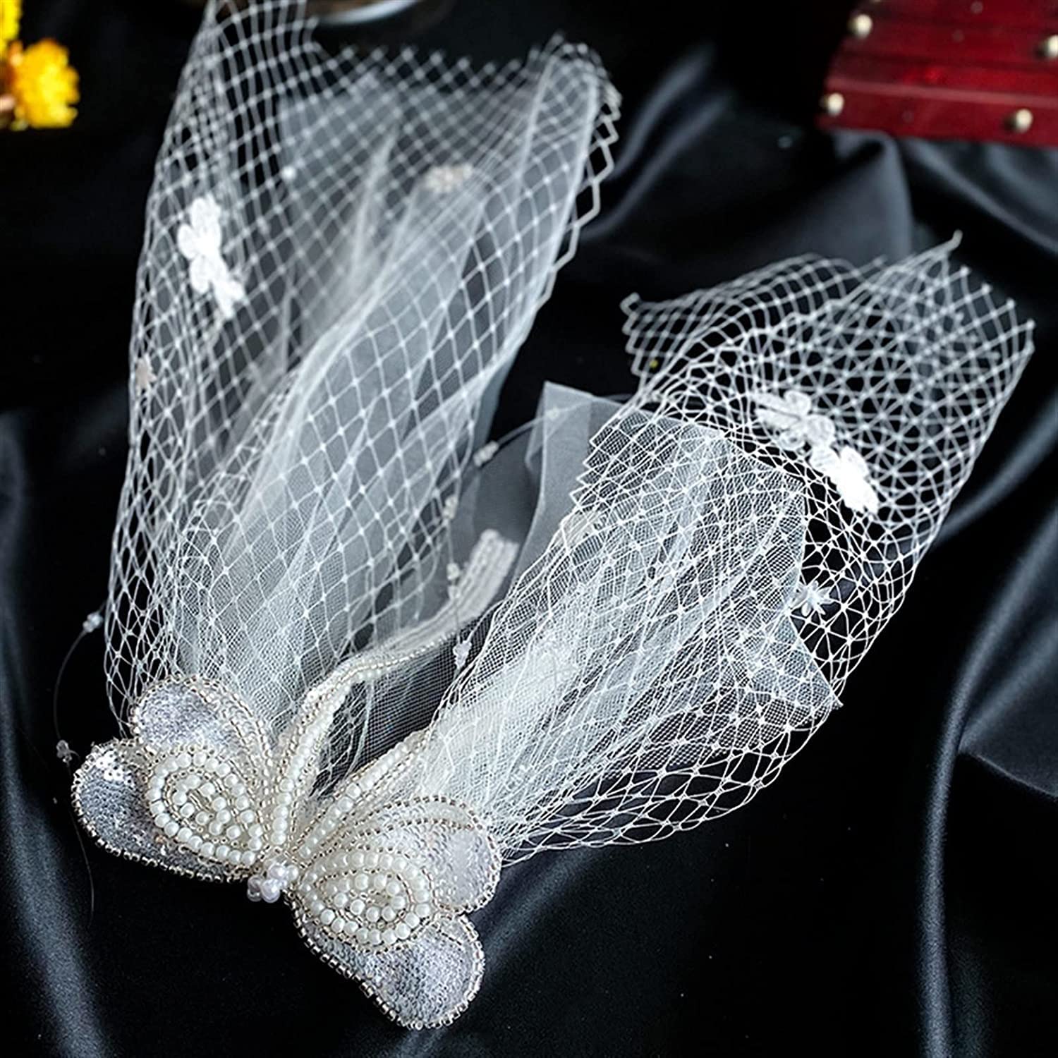 Bamutech Brautschleier, Schleierkamm, Brautschärpe, Set, Hochzeits-Kopfschmuck, Spitzenblüten, Schleife, kurzer Schleier, Make-up, Styling-Schmuck, Braut-Kopfschmuck, Hochzeitsschleier,