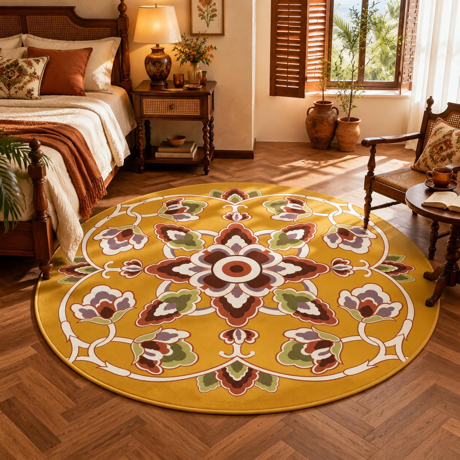 Tapis rond motif floral vintage pour une cuisine conviviale et lavable