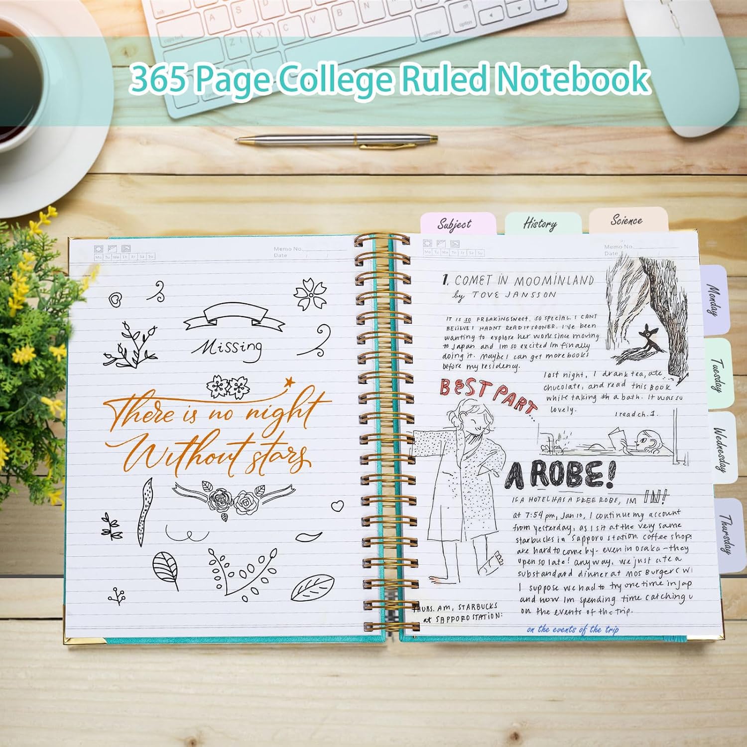 Spiral Notebook, 365 Page Hardcover Leather Notebook Journal, Large B5 Lined Journal for Women Men, College Ruled Notebooks for Work School, Journals for Writing, 24pcs Index Tabs, 8" x 10", Teal - Image 2