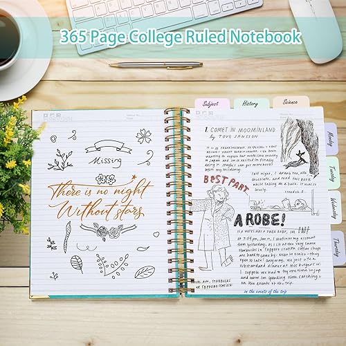 Miniatura 2 de Cuaderno de espiral, cuaderno de cuero de tapa dura de 365 páginas, diario grande con rayas A5 para mujeres y hombres, cuadernos con rayas