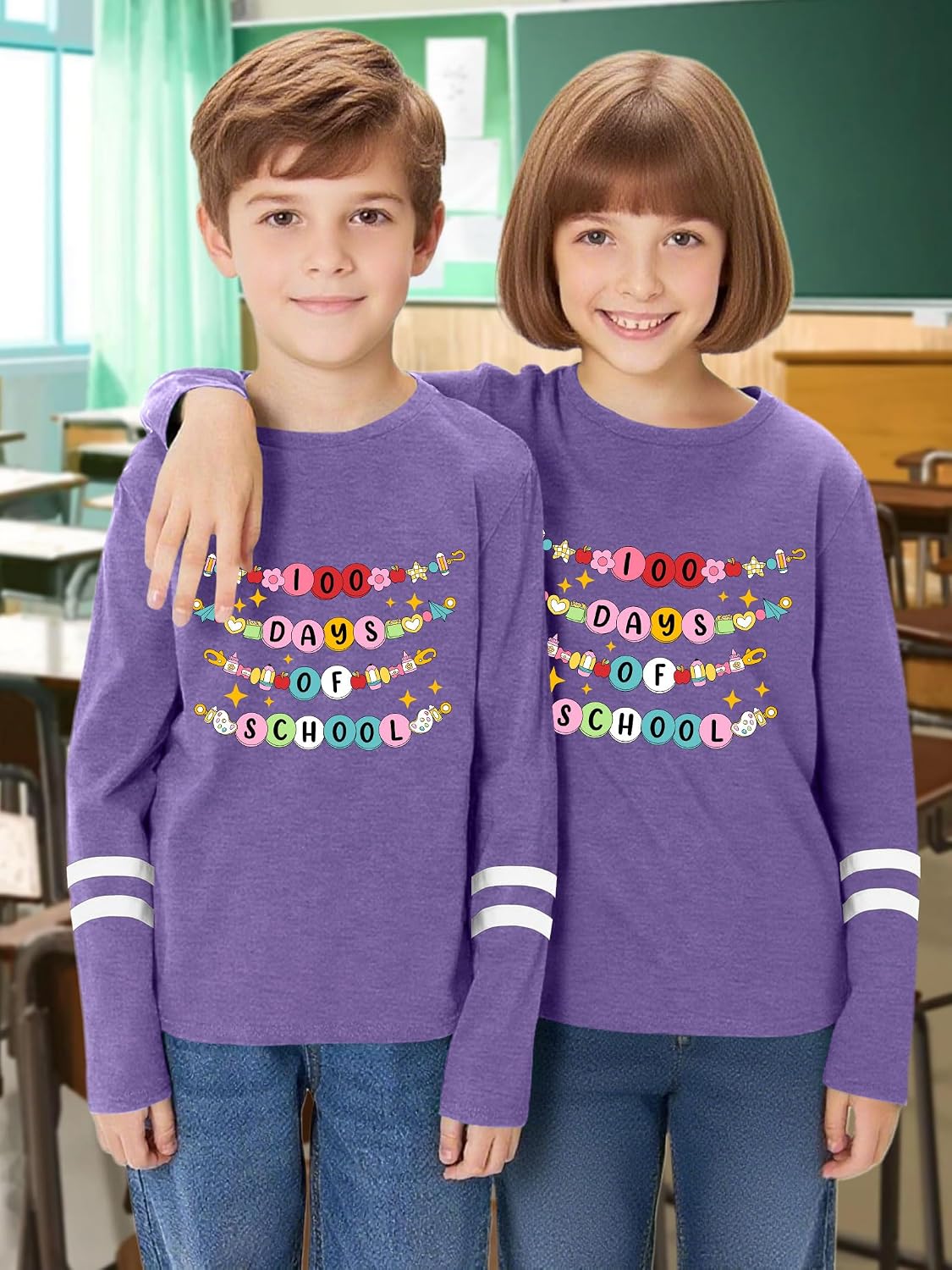 Happy 100 Days of School Shirts for Kids 100th Day of School Celebration Long Sleeve Shirt Boys and Girls