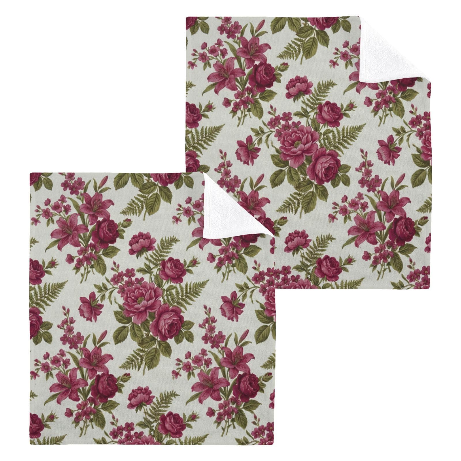 BOESI Vintage Rose 12x12in Cotton Washcloth,Face Towel
