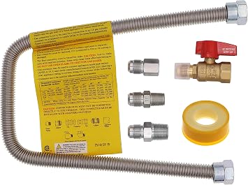 One Stop Gas Appliance Hook Up Kit - 1/2" Brass Gas Ball Valve and 22" Stainless Steel Flexible Gas Connector with Fittings for Garage Heaters, Gas Stoves, Wall Mounted Heaters, Gas Fireplace