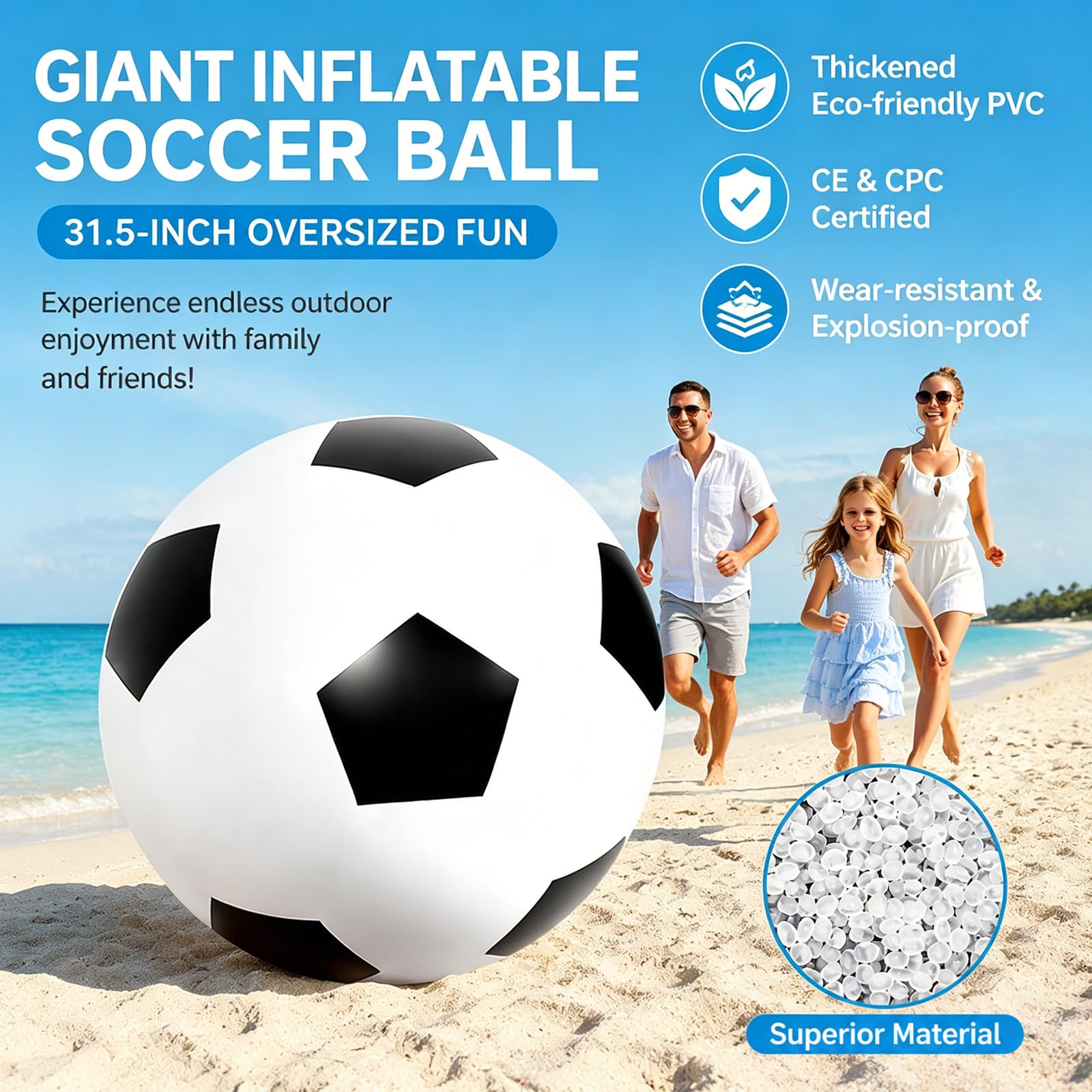 Gohytal Pallone da calcio gonfiabile XXL, Ø 80 cm, in PVC, extra morbido, con grande rimbalzo, per interni ed esterni, spiaggia, piscina, giardino, festival, feste di compleanno