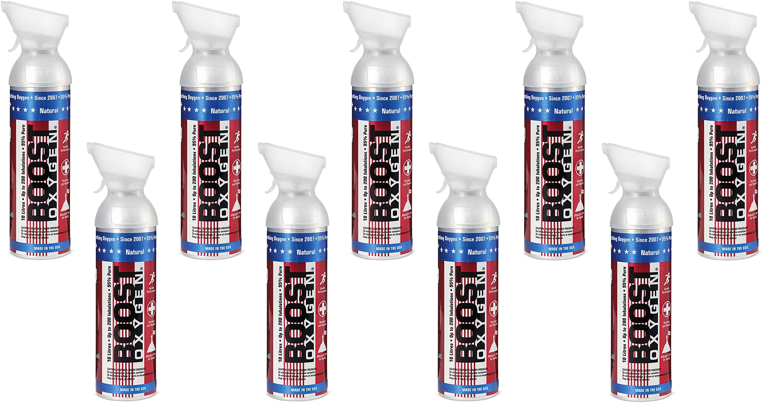 Boost Oxygen9 Pack 10-Liter Special Edition Stars & Stripes Portable Pure Canned Canister Bottle for High Altitudes, Athletes, & More, Natural