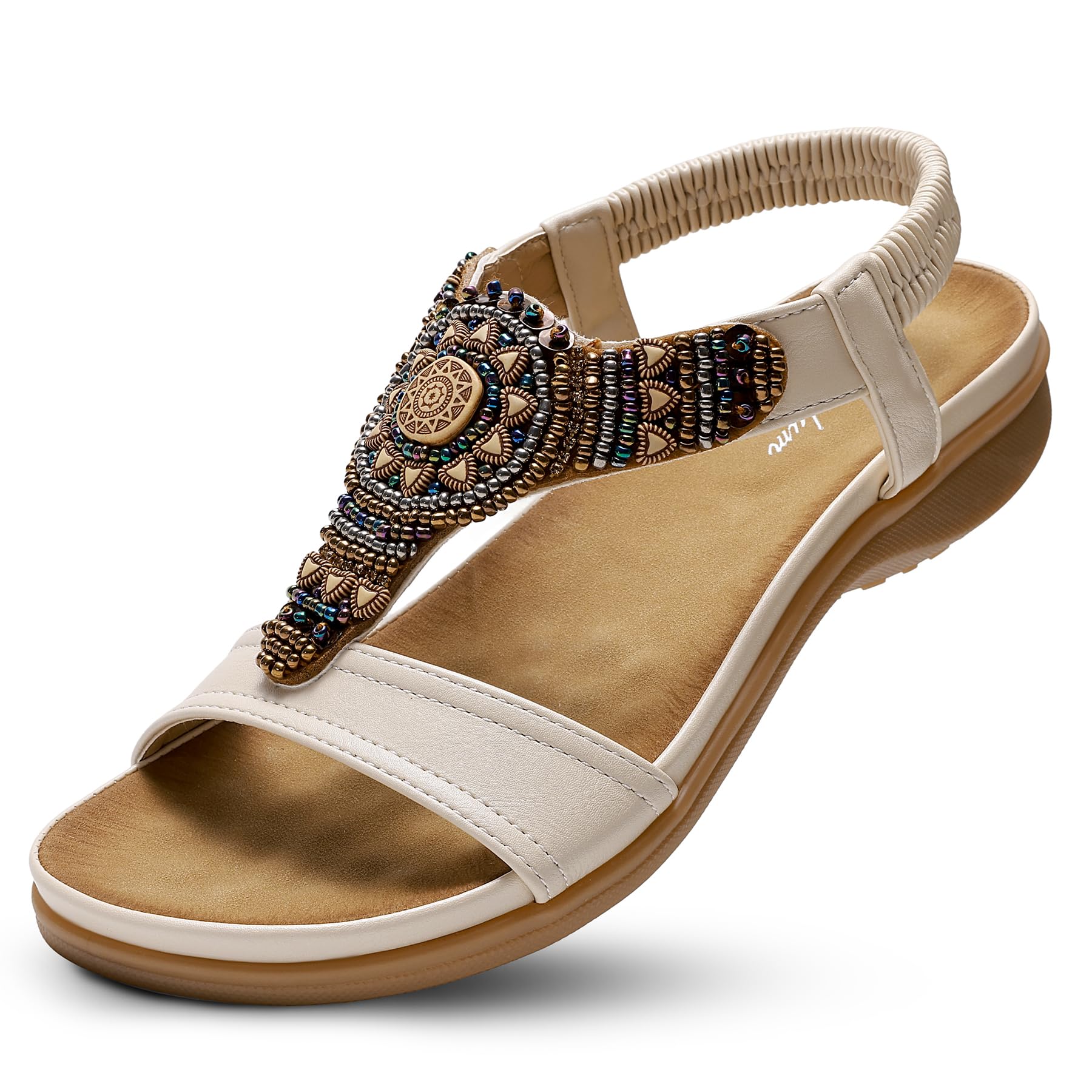 Littleplum Sandalen Damen Sommer Flache Sandalette Bohemia Sandals mit Strass Perlen Freizeit Damen Strand Schuhe Sandalen