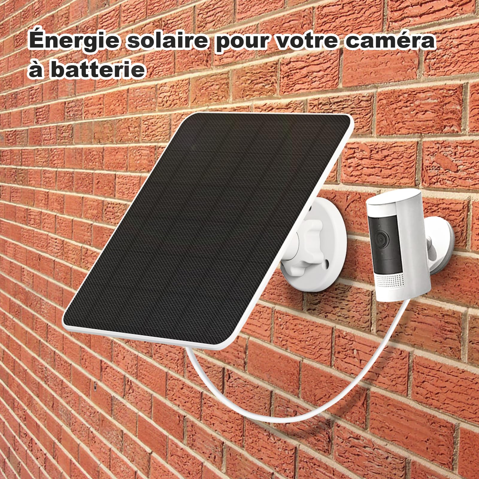 Panneau Solaire pour Caméra Ring, 5W Solaire pour Caméra pour Ring Stick Up Cam/Pro Batterie, Spotlight Cam/Plus/Pro, Wyze Batterie Pro, Chargeur Solaire pour Caméra avec 9.8ft Cable, 2 Pack