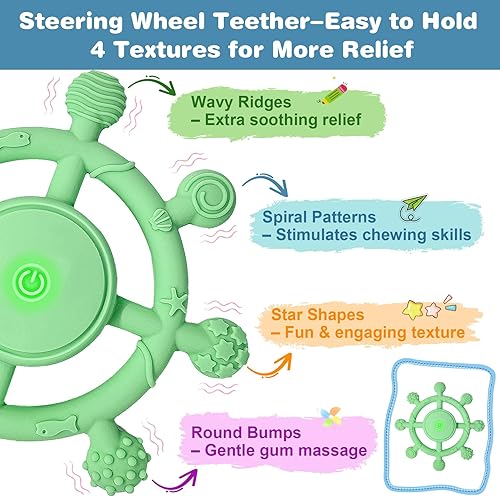 Miniatura 4 de YOFUN - Mordedor vibrante de 3 velocidades para bebés, juguete calmante de silicona para dentición para bebés de 3 meses, grado alimenticio,