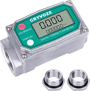 1 Inch Digital Fuel Flow Meter, 2.6-26 GPM Inline NPT Turbine Flowmeter with 3/4 in Adapters for Water, Diesel, Gas Oil, Gasoline, and Other Liquids - Supports Gallon, QTS, PTS, L, m³