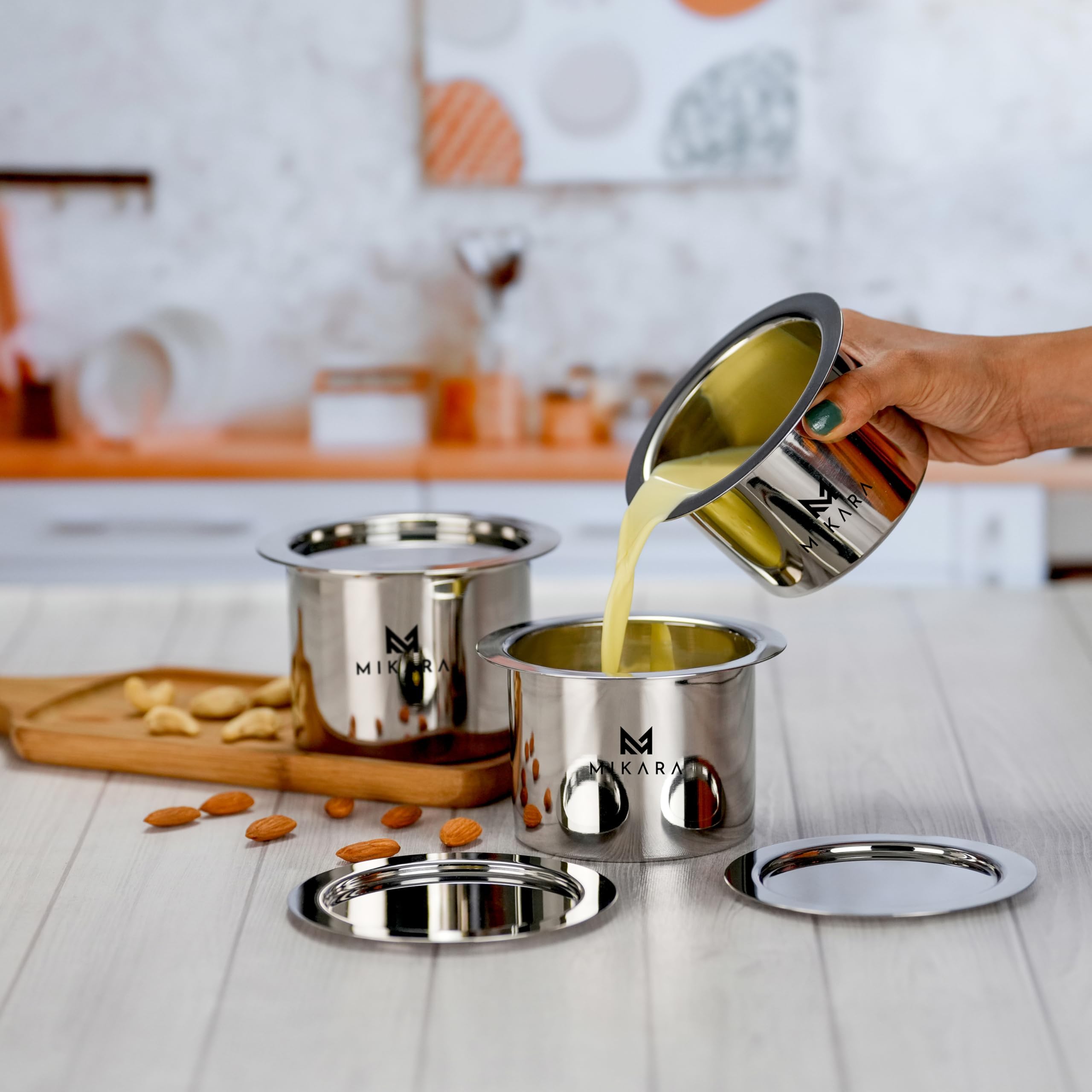 - MIKARA Induction-Friendly TOPE/Flat Bottom Top Set of 3 (325ml,425ml,525ml (Extra Small Size) XS/Induction-Friendly TOPE