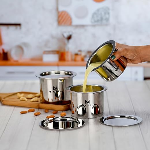 MIKARA Induction-Friendly TOPE/Flat Bottom Top Set of 3 (325ml,425ml,525ml (Extra Small Size) XS/Induction-Friendly TOPE