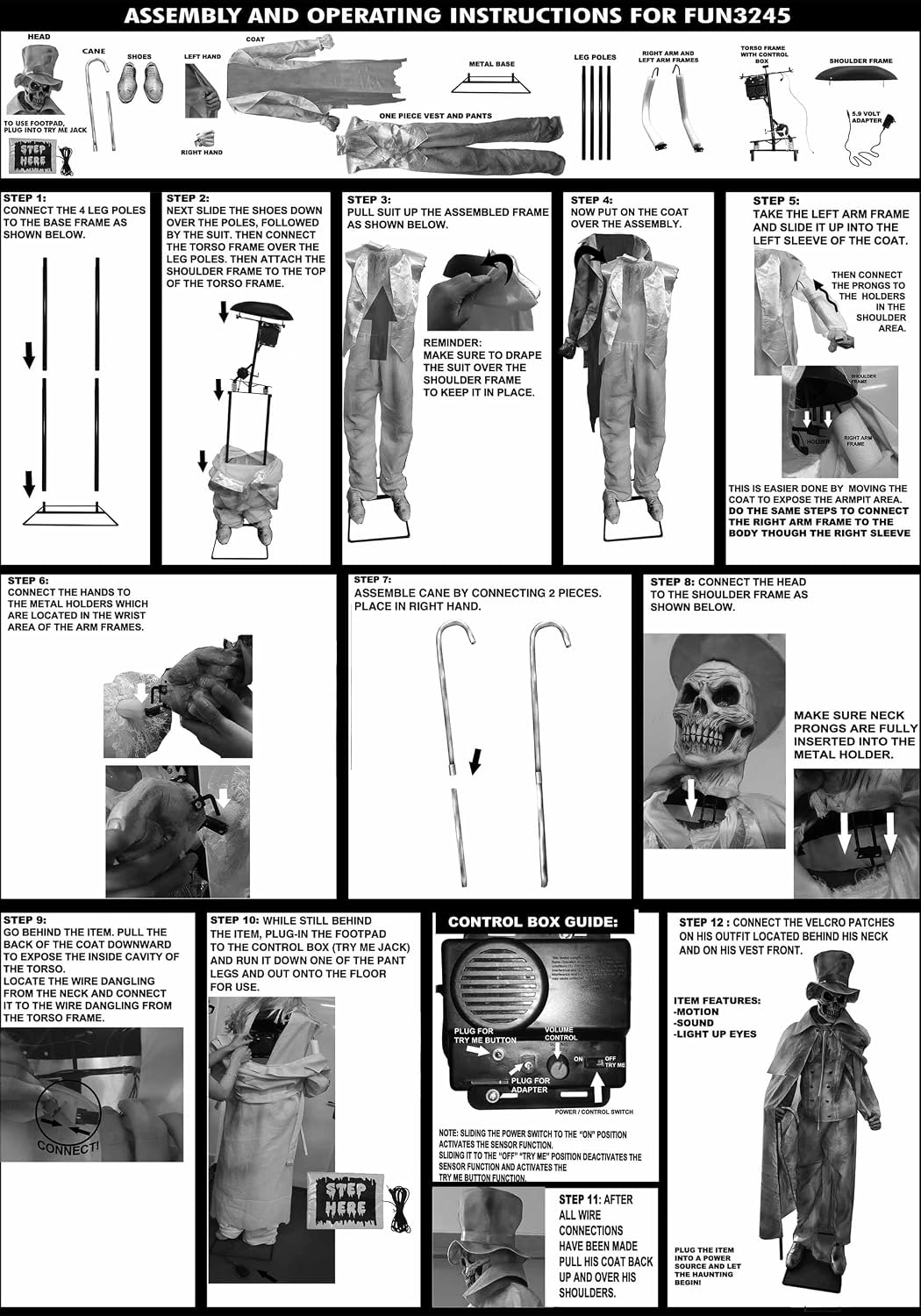 Fun Costumes 7ft Animated Ghostly Gentleman Jack Outdoor Decoration, Grey Spooky Sound Red Light-Up Eyes Decor - Standard, Gray