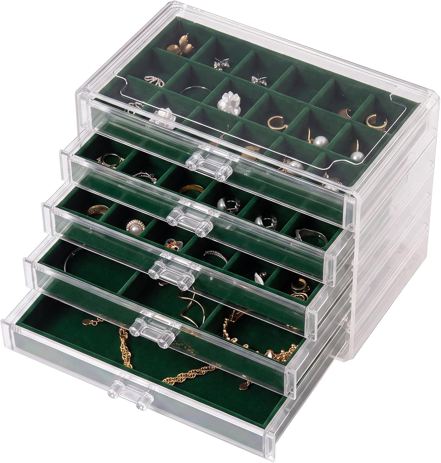 Frebeauty Acrylic Jewelry Box for Earrings,Jewelry Organizer with 5 Drawers