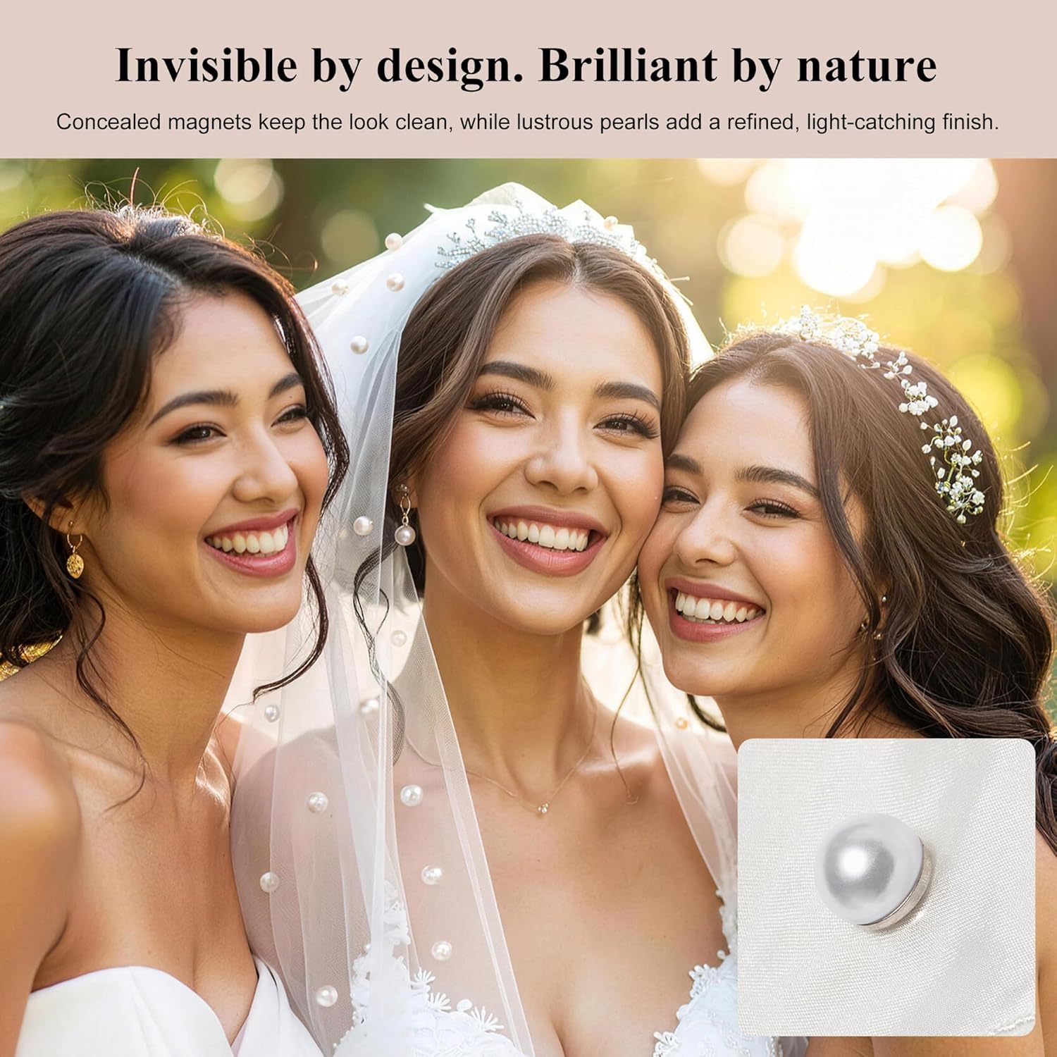20 Pairs Magnetic Pearl Veil Weights, Double-Sided Invisible Veil and Dress Weights for Bridal Wedding, Strong Hold No-Sew Skirt Hem Magnets with Non-Damaging Electroplated Base for Brides
