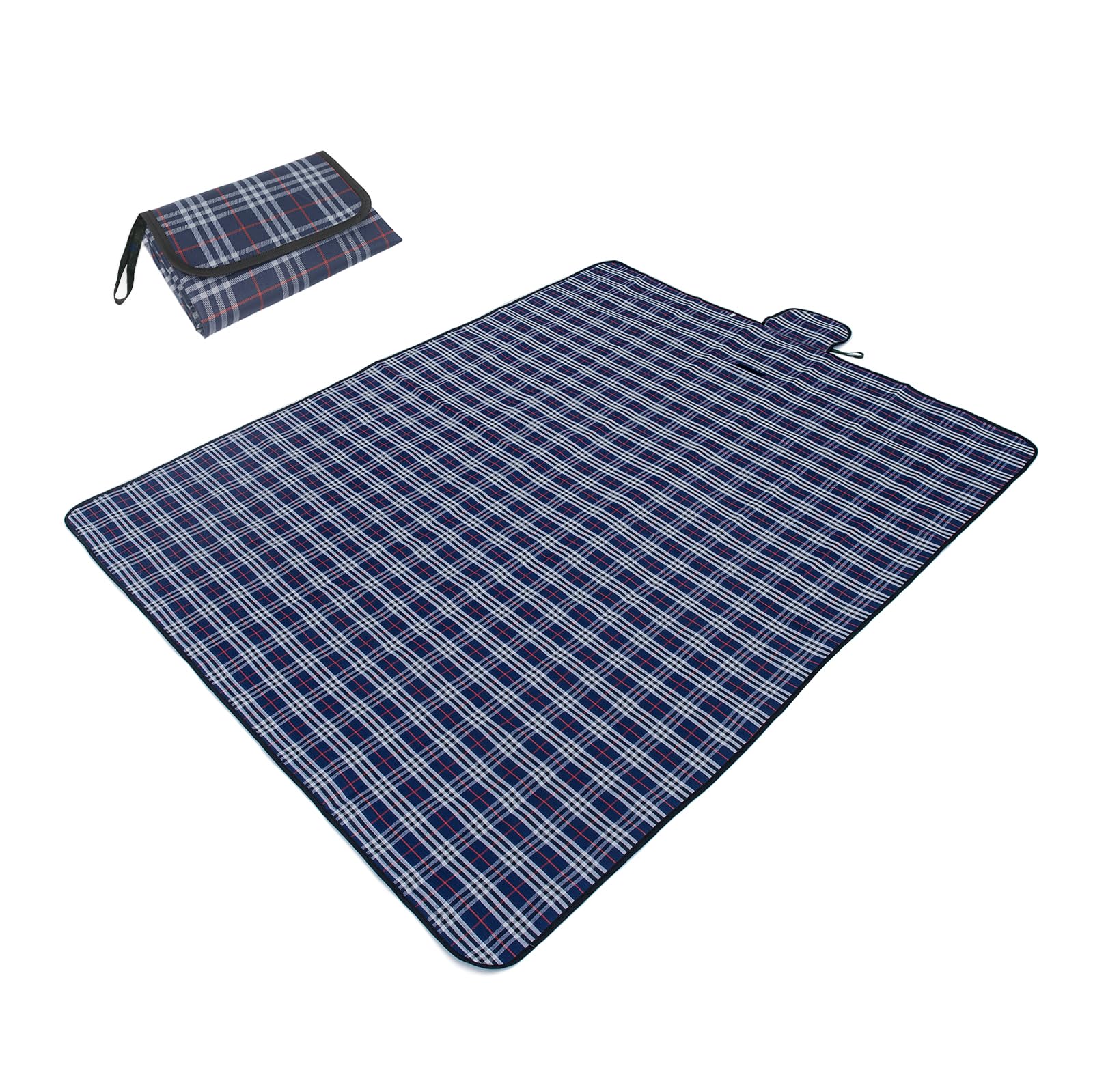 Wind Tour Waterproof Picnic Blanket with Carry Strap - Foldable Sandproof Outdoor Mat for Camping, Beach, Park -78.7" x 78.7",Navy Blue(Single Mat)