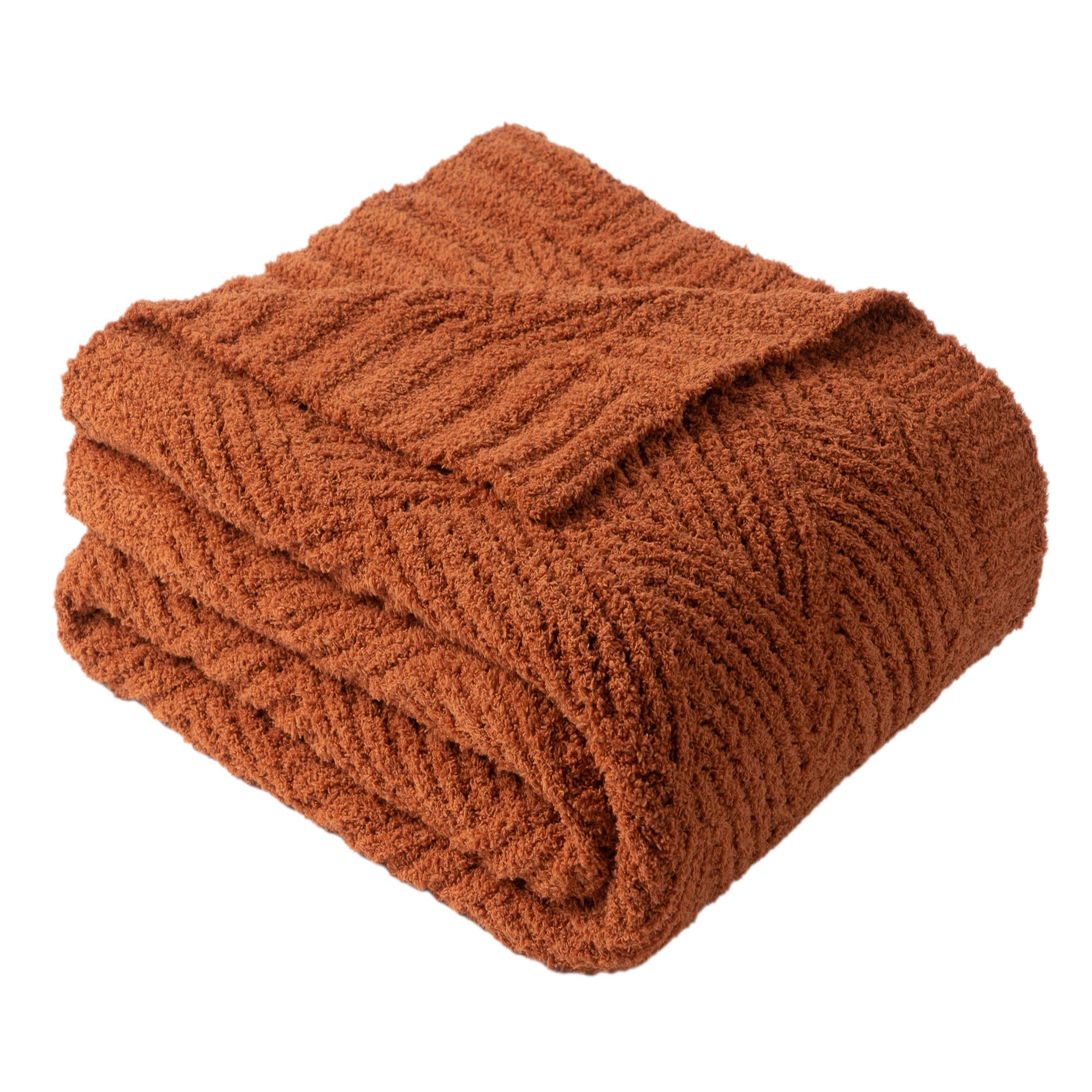 Battilo Rust Throw Blanket for Sofa Bed, 125x150cm Terracotta Knit Throw