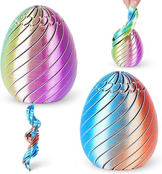 2Pcs 3D Printed Twisty Fidget Egg Toy,Rotating Slippery Egg Stress Relief Spinner, Sensory Desk Toy&Aesthetic Office Desk Decor for Anxiety,Easter Basket Stuffer Gift for Kids