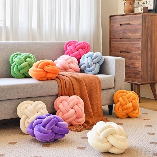 Miniatura 5 de Bola de almohada de nudo, almohadas decorativas con tela de terciopelo para sofá cama, decoración de 12 pulgadas, cojines cuadrados anudados para