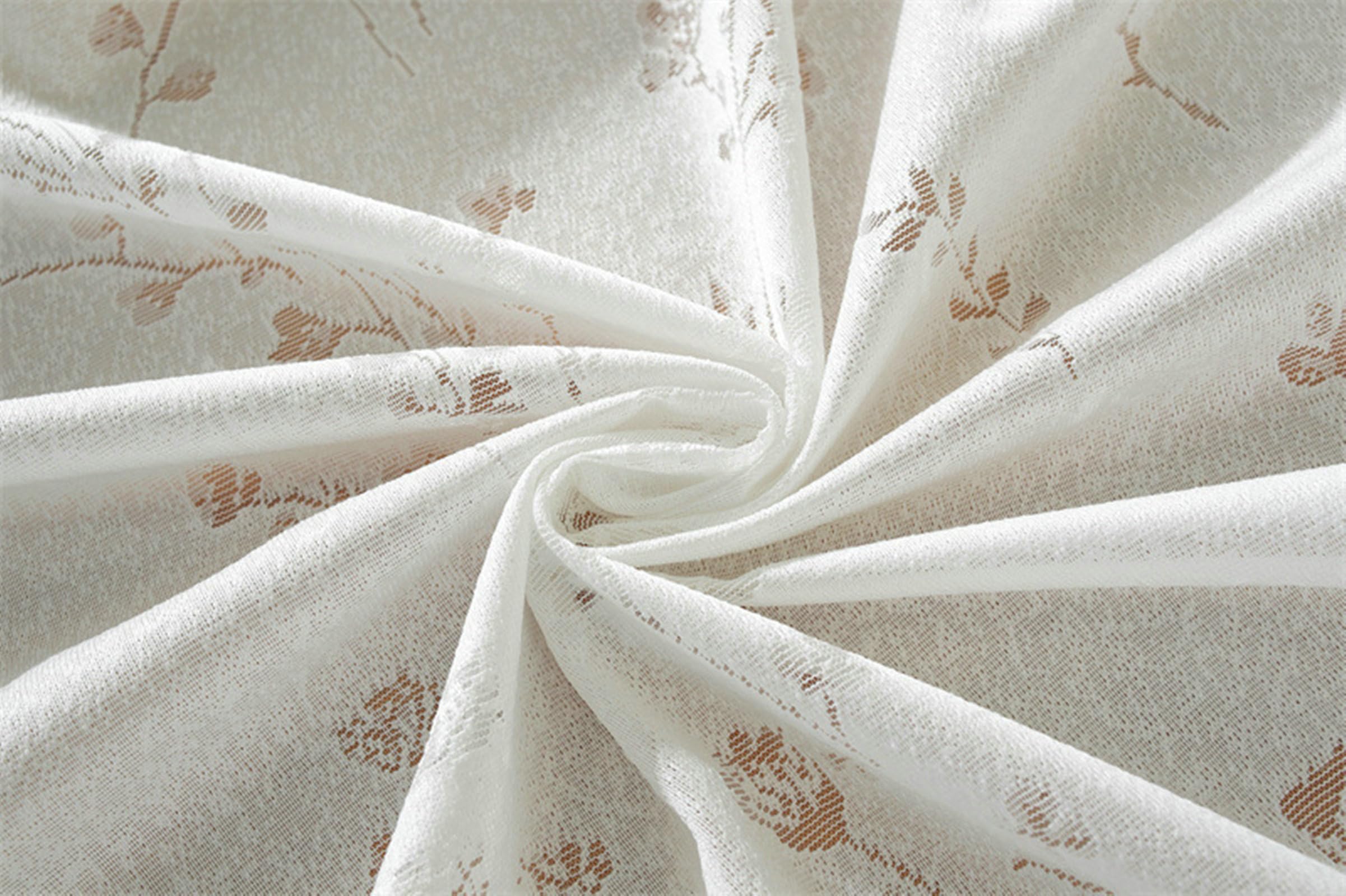 Gualiy Mantel de Mesa Rectangular Poliester, Mantel de Mesa 140 x 300 cm Manteles de Mesa Antimanchas Hojas Estampadas con Borde Ondulado Mantel para Mesa Comedor, Blanco