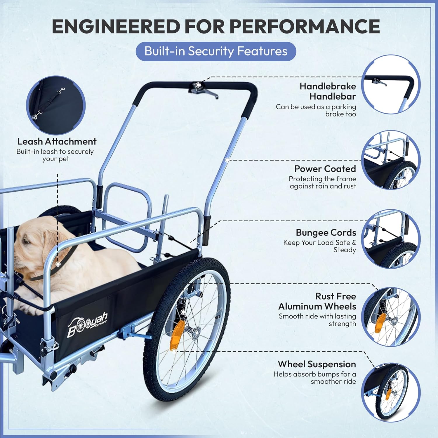 The Original Booyah’s Cargo Stroller and Bicycle Bike Trailer Suspension Beach Sport Cart with Cup Holder Organizer, Stroller Hook and Electric Bike Hitch