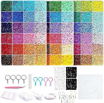 YueXing 2.6mm Fuse Beads Set, 29200pcs 72 Colors DIY Craft Kit with Pegboard, Keyrings & Storage   Complete Creative Art Supplies