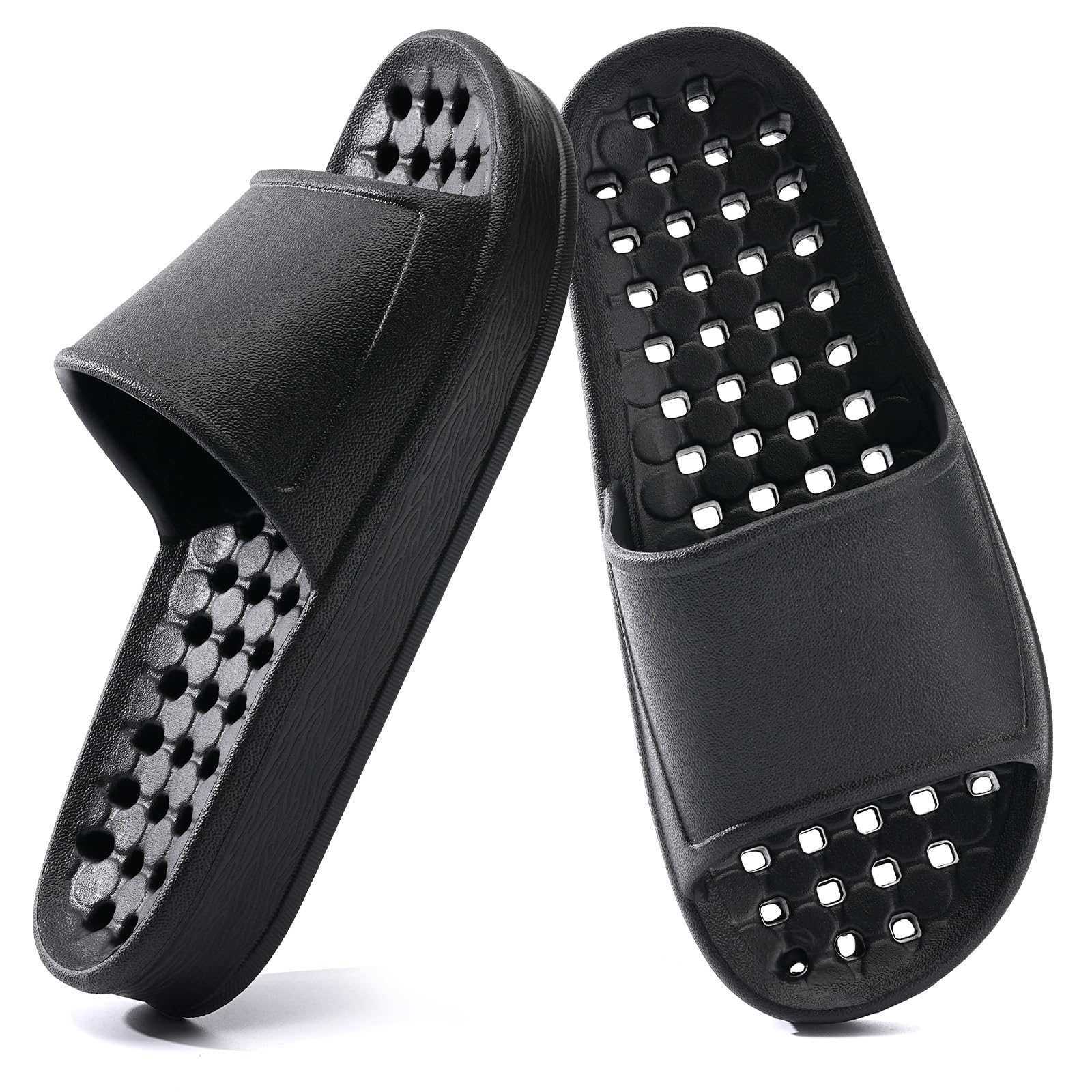 Shower Shoes for Women and Men with Drain Holes Massage Slide Sandals Soft Cushioned Anti-Slip Pool Slides Comfort Thick Soled Waterproof Gym Shower Shoes Quick Drying Bathroom Spa Slippers-image-8