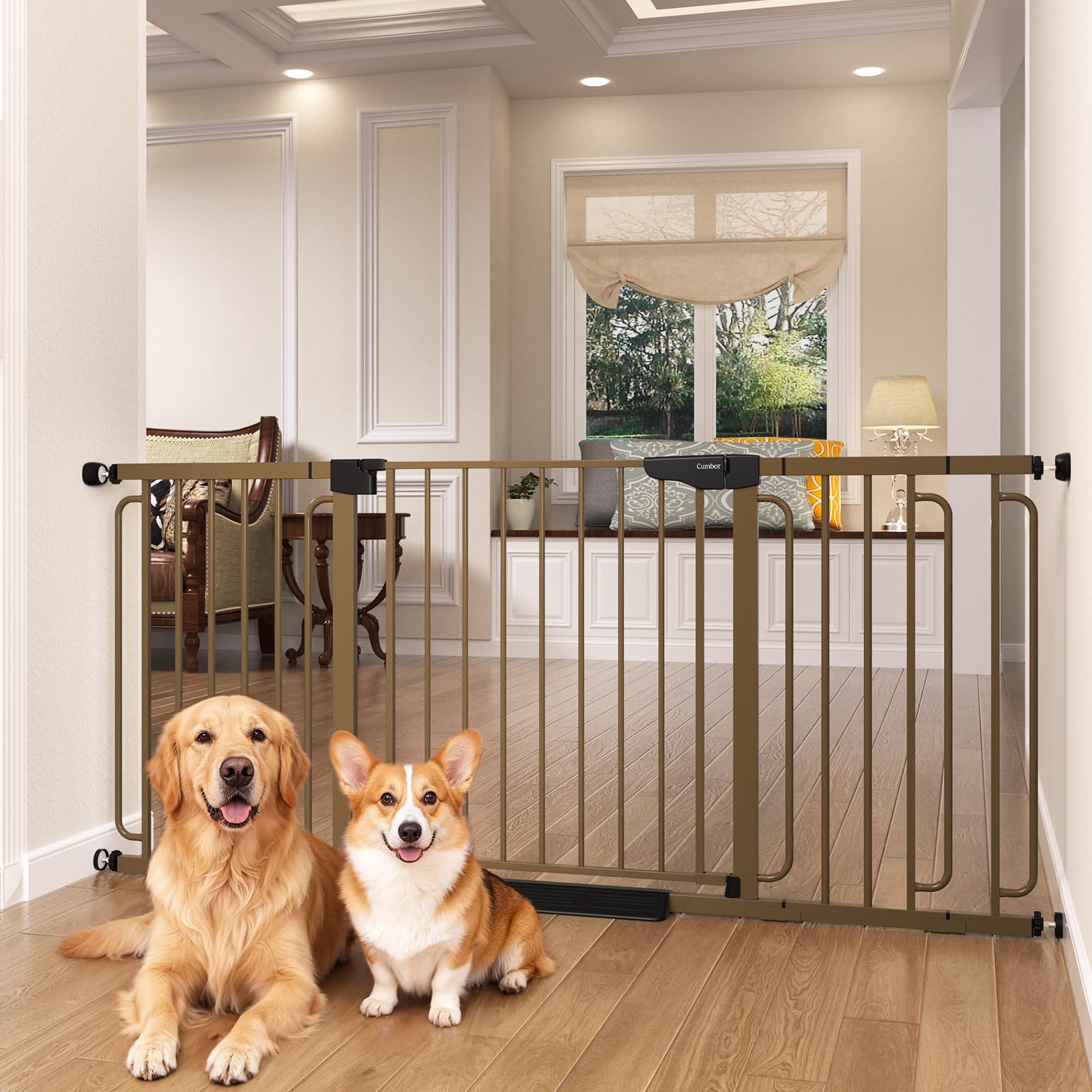 Cumbor Extra Wide Baby Gate, 36.6-69" Walk-Through Dog Gate for Stairs, Doorways & Hallways, 30.5“ Tall, Auto-Close & Dual-Swing Safety Child Gate