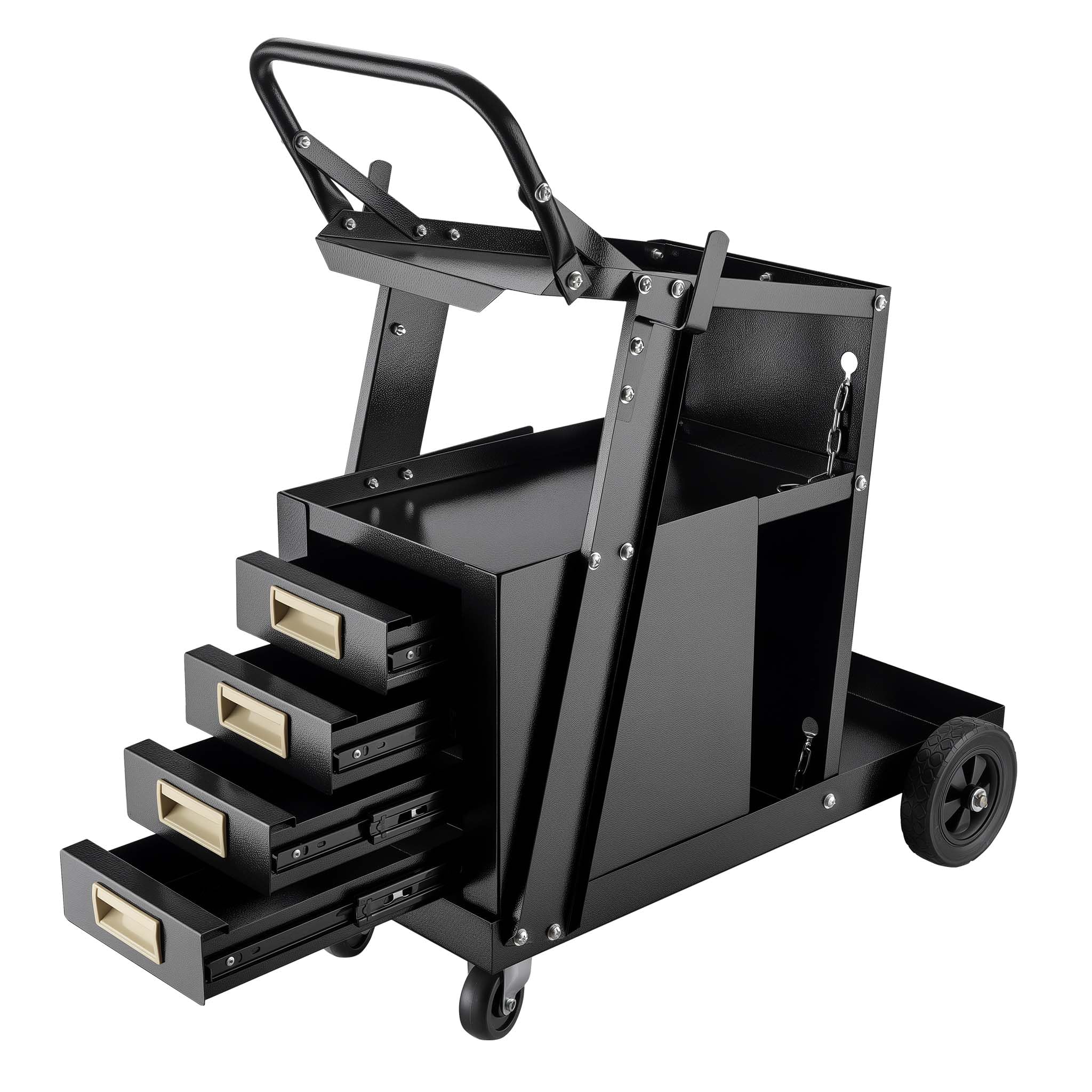 Wiltec Welding Trolley 100 kg with 4 Drawers, Mobile Cart for Workshops and Garages, Ideal for Welding Machines, 2 Holders for Torches, Electrode Holders or other Tools, Practical Storage Solution