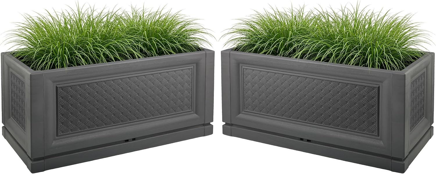 Large Planters for Outdoor Plants 2-Pack - 15.75x31.5in Rectangular Long Pots for Plants Outdoor Planters for Porch, Patio, Deck, Balcony, or Front Porch Decor by Pure Garden (Gray)