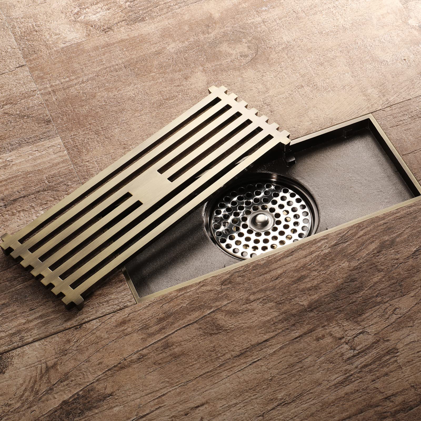 Billg Rectangular Sumidero Ducha,latón Desagüe Ducha Obra, Elongated Desague Ducha, Canaleta Desague con Rejilla, para Bodegas, Cocinas, Baños, Aseos (200x80mm)