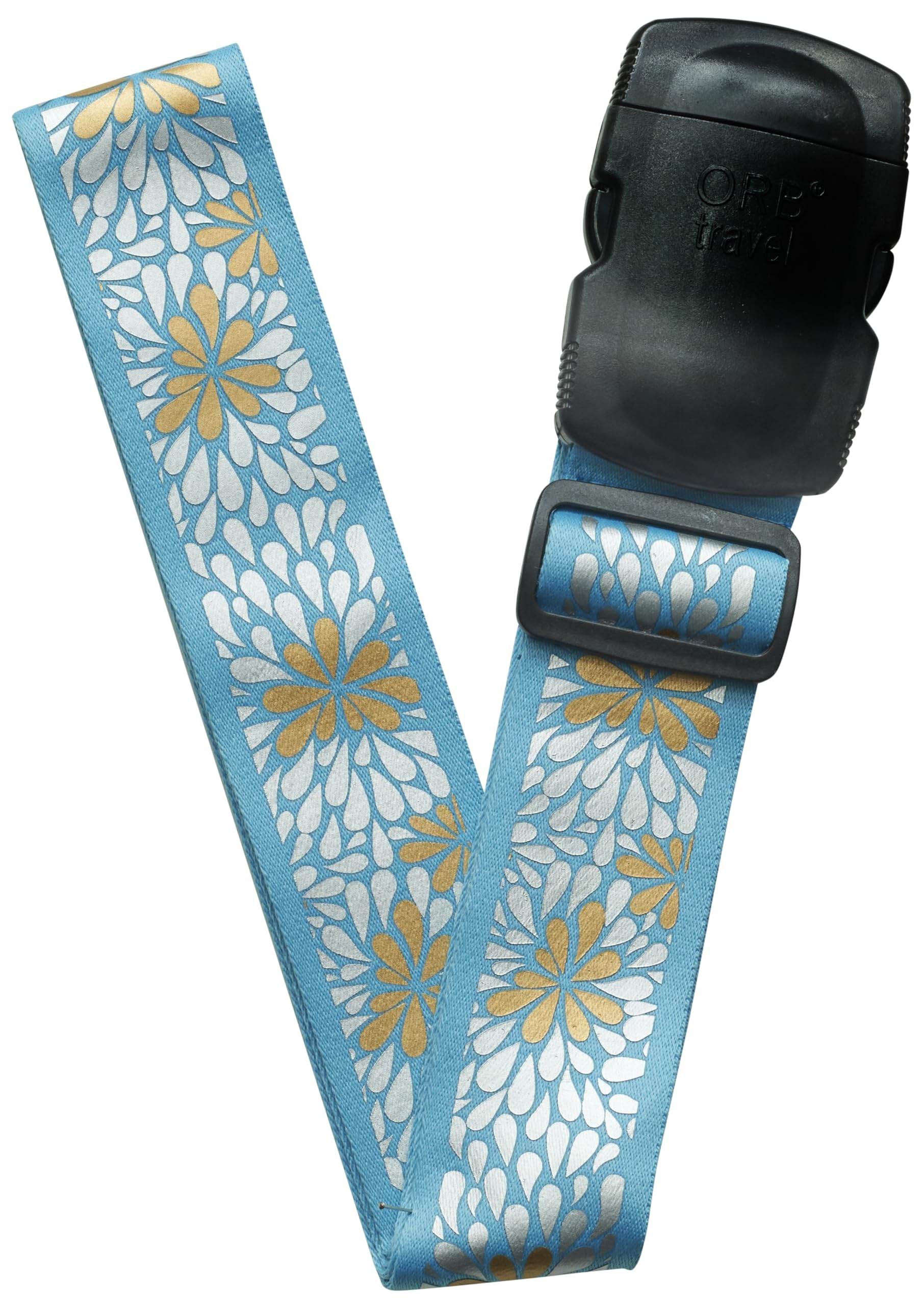ORB Travel Premium Designer Luggage Strap LS326-Blooms - Turquoise/Metallic Gold