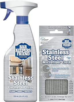 Bar Keepers Friend Stainless Steel Cleaner Spray 25.4 oz + Microfiber Cloth - Removes Fingerprints and Grime Without Dulling