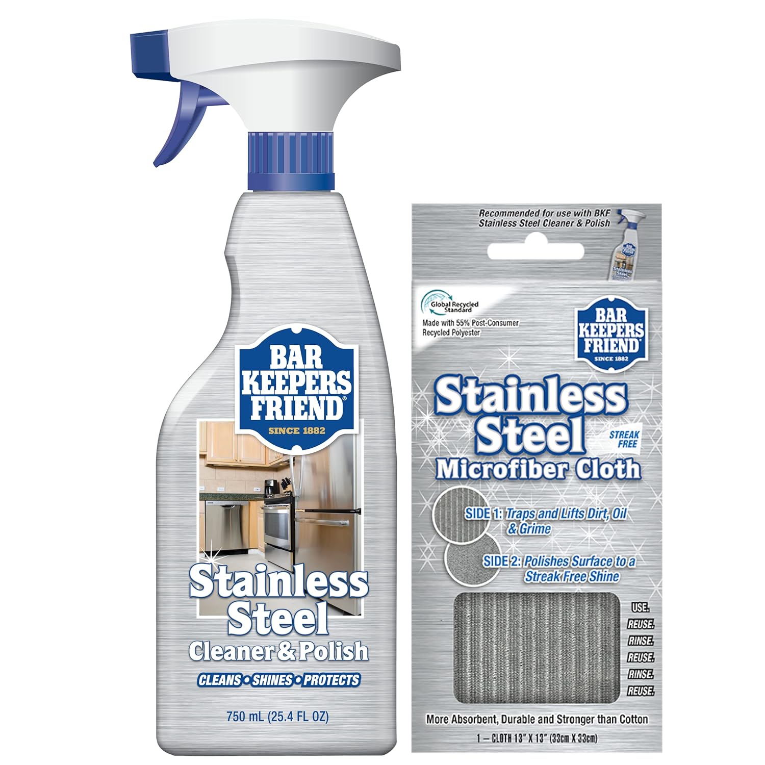 Bar Keepers Friend Stainless Steel Cleaner and Polish Cleaning Kit Includes Bar Keeper