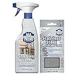 Bar Keepers Friend Stainless Steel Cleaner and Polish Spray (16 oz) Plus 1 Microfiber Cleaning Cloth, 2pc Cleaning Kit to Remove Oily Fingerprints, Grime and Food Debris without Dulling Surfaces